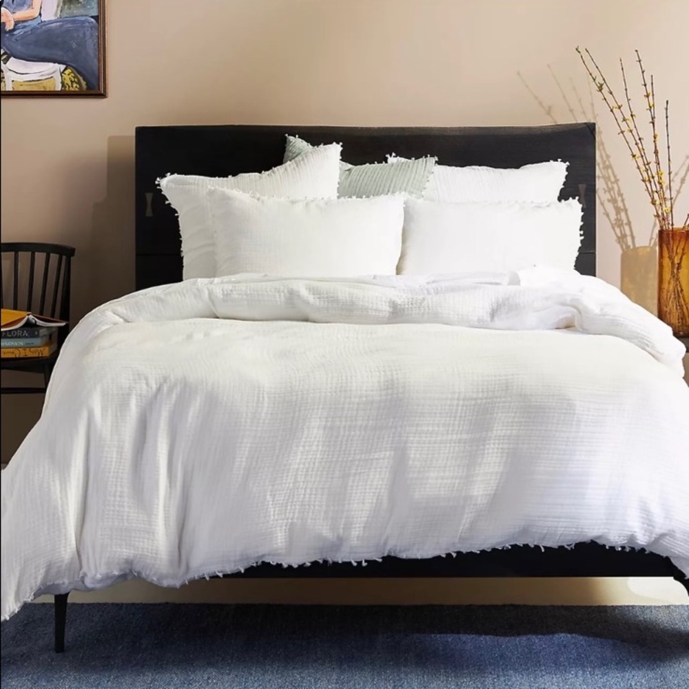 Anthropologie white gauze cotton airy duvet cover